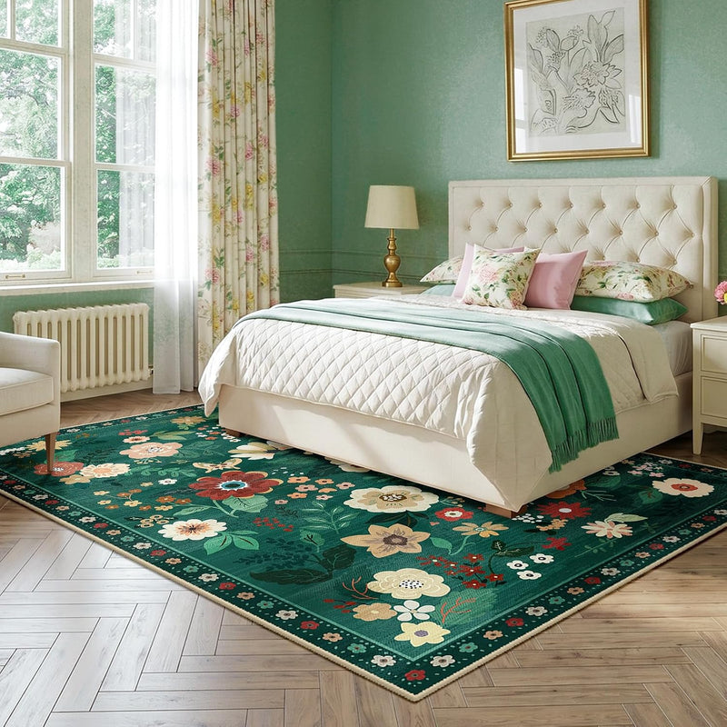 Rugs Living Room Machine Washable Floral Rug