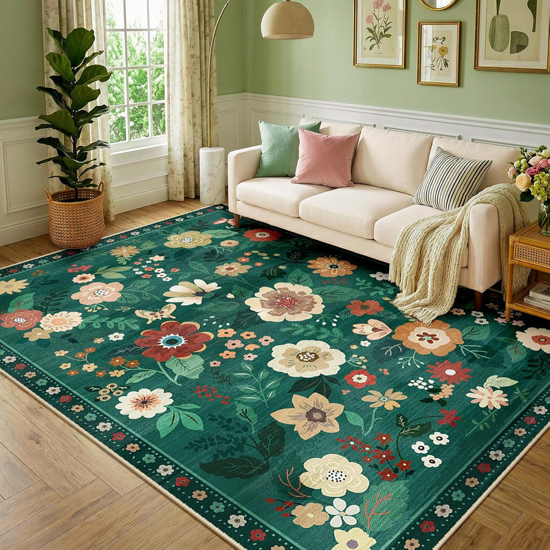 Rugs Living Room Machine Washable Floral Rug