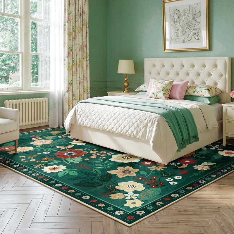 Rugs Living Room Machine Washable Floral Rug