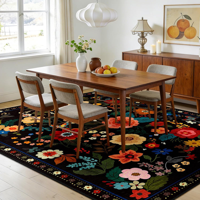 Rugs Living Room Machine Washable Floral Rug
