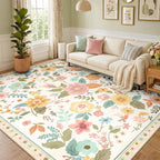 Washable Rugs Living Room Floral Rug Non-Slip