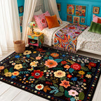 Washable Rugs Living Room Floral Rug Non-Slip
