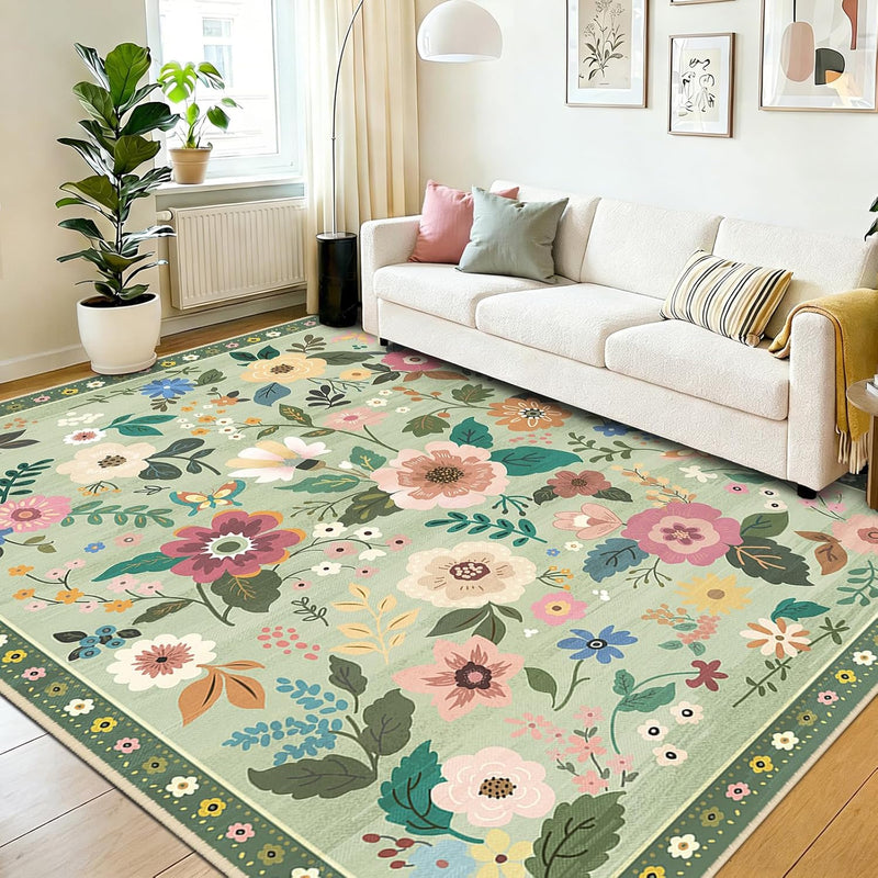 Rugs Living Room Machine Washable Floral Rug