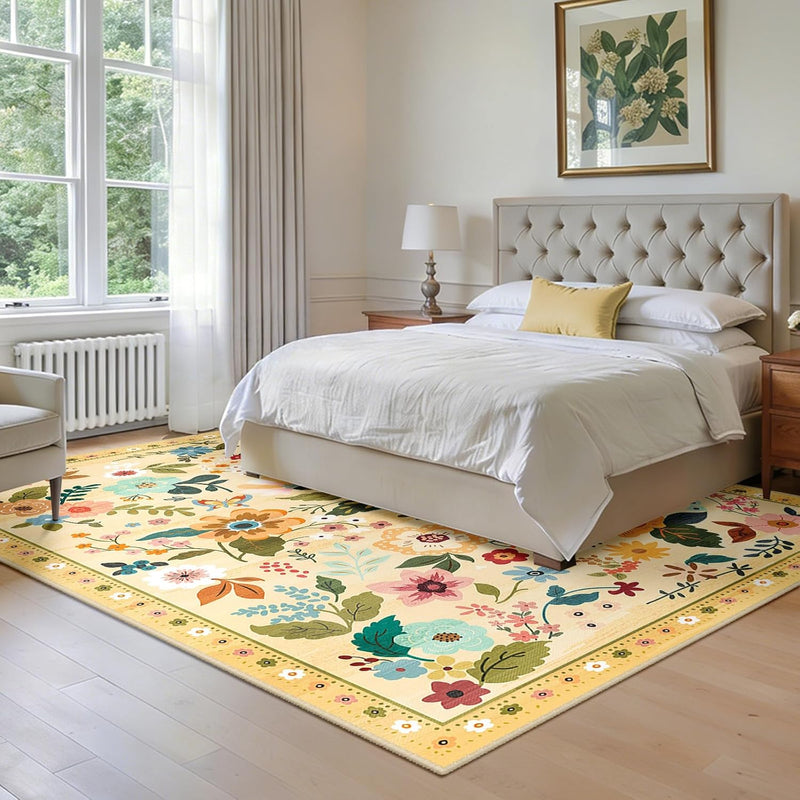 Rugs Living Room Machine Washable Floral Rug