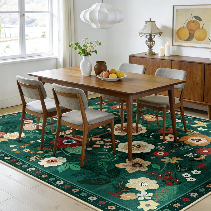 Rugs Living Room Machine Washable Floral Rug