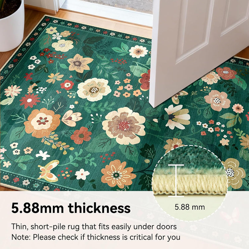 Rugs Living Room Machine Washable Floral Rug