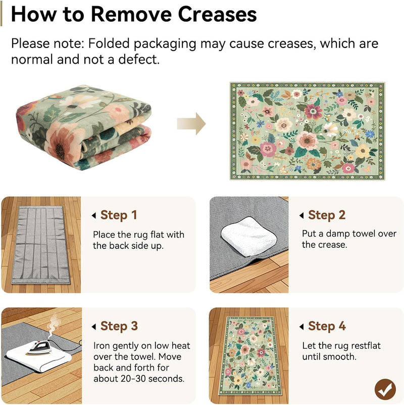 Rugs Living Room Machine Washable Floral Rug