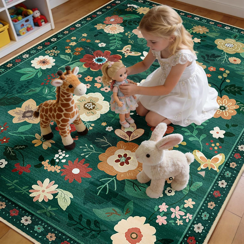 Rugs Living Room Machine Washable Floral Rug