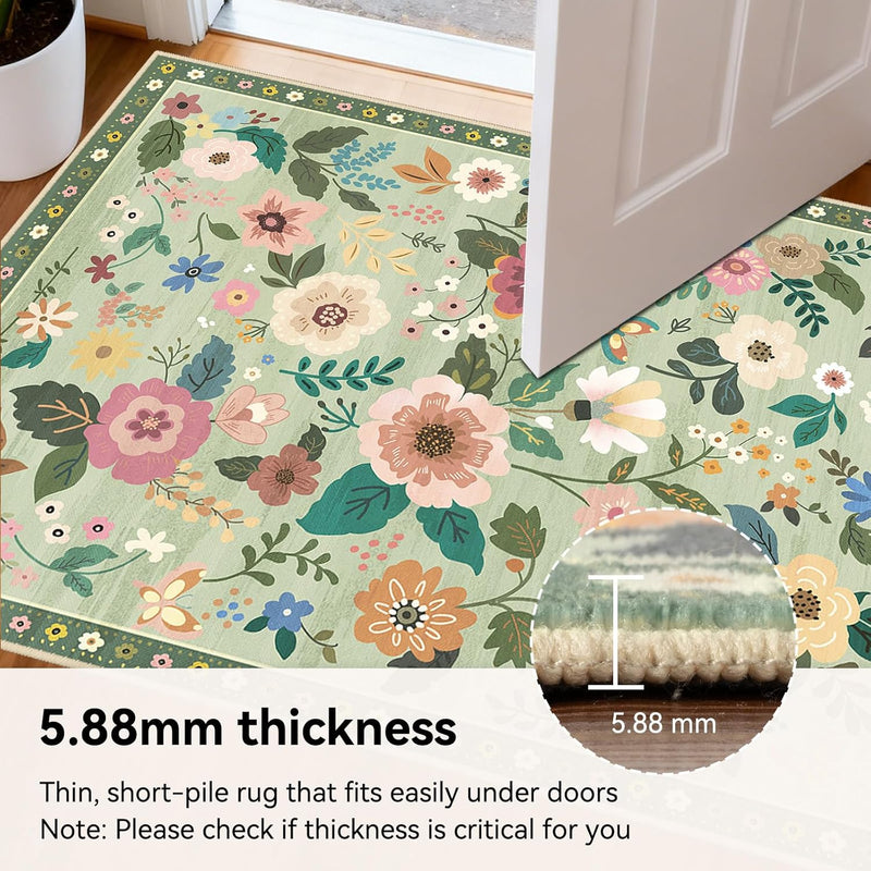 Rugs Living Room Machine Washable Floral Rug