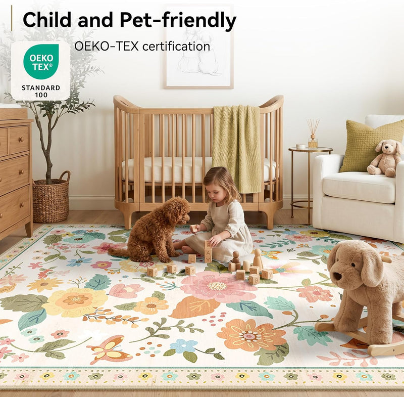 Rugs Living Room Machine Washable Floral Rug