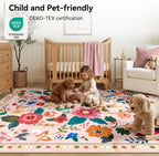 Washable Rugs Living Room Floral Rug Non-Slip