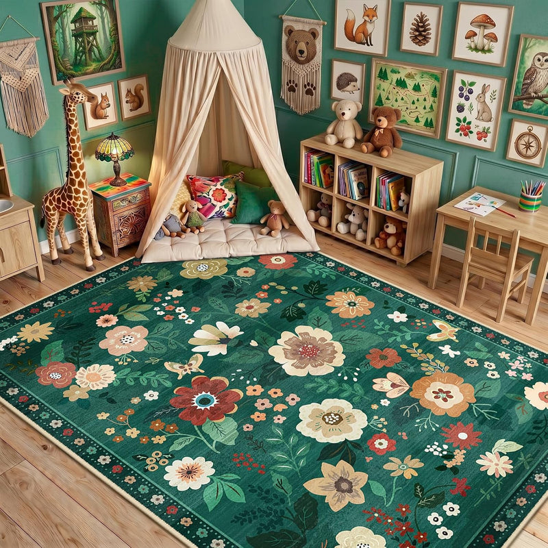 Rugs Living Room Machine Washable Floral Rug