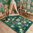 Washable Rugs Living Room Floral Rug Non-Slip