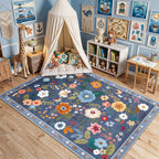 Washable Rugs Living Room Floral Rug Non-Slip