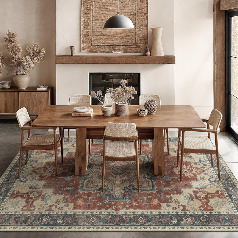 Large Rug Boho Sage Washable Non-Slip Vintage