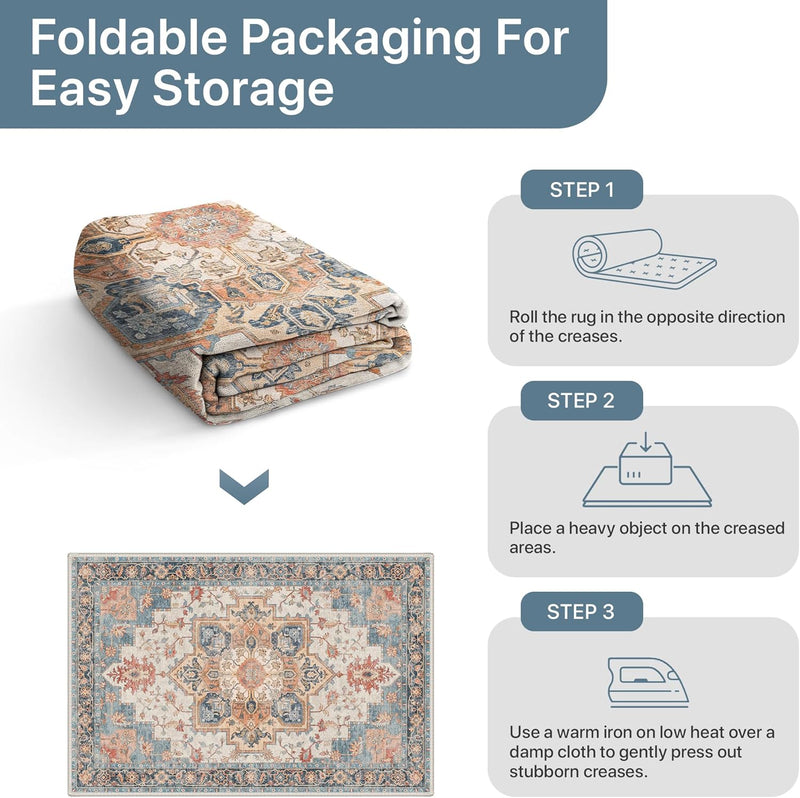 Large Rug Boho Sage Washable Non-Slip Vintage