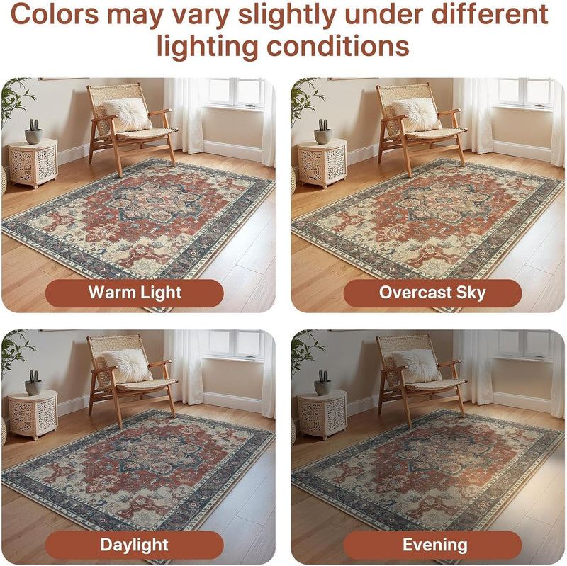 Large Rug Boho Sage Washable Non-Slip Vintage