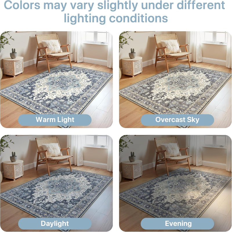 Large Rug Boho Sage Washable Non-Slip Vintage