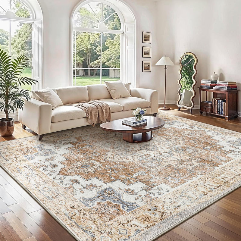 Large Rug Boho Sage Washable Non-Slip Vintage