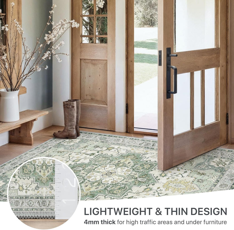 Large Rug Boho Sage Washable Non-Slip Vintage