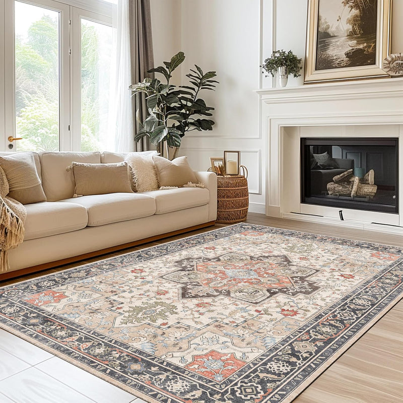 Large Rug Boho Sage Washable Non-Slip Vintage
