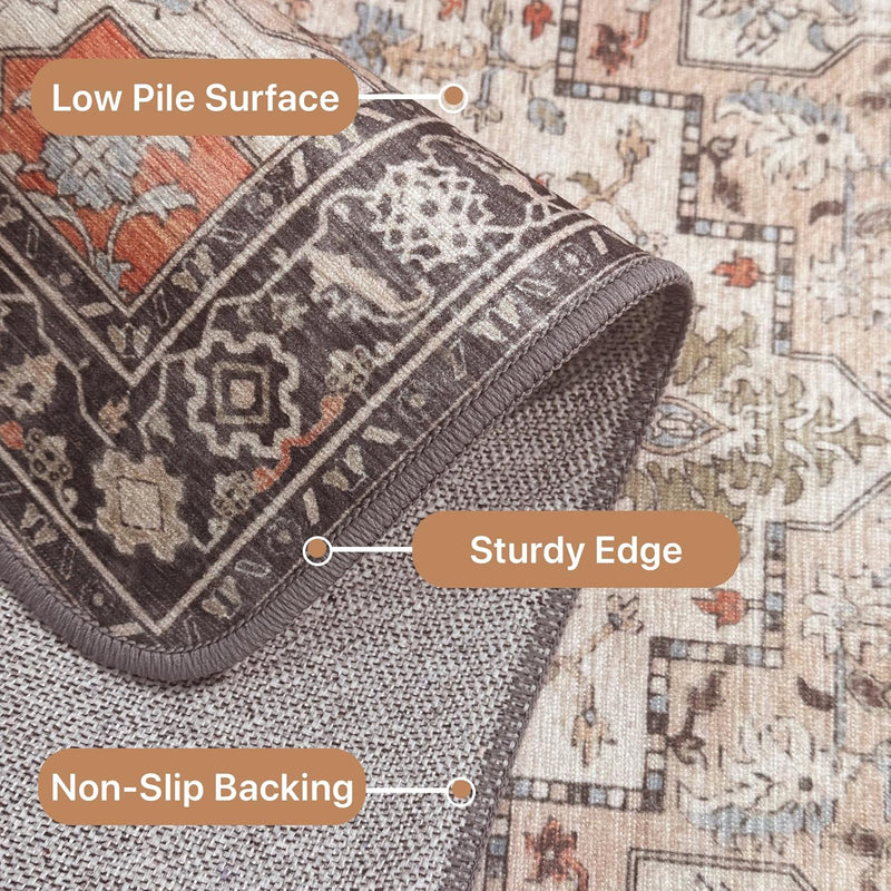 Large Rug Boho Sage Washable Non-Slip Vintage
