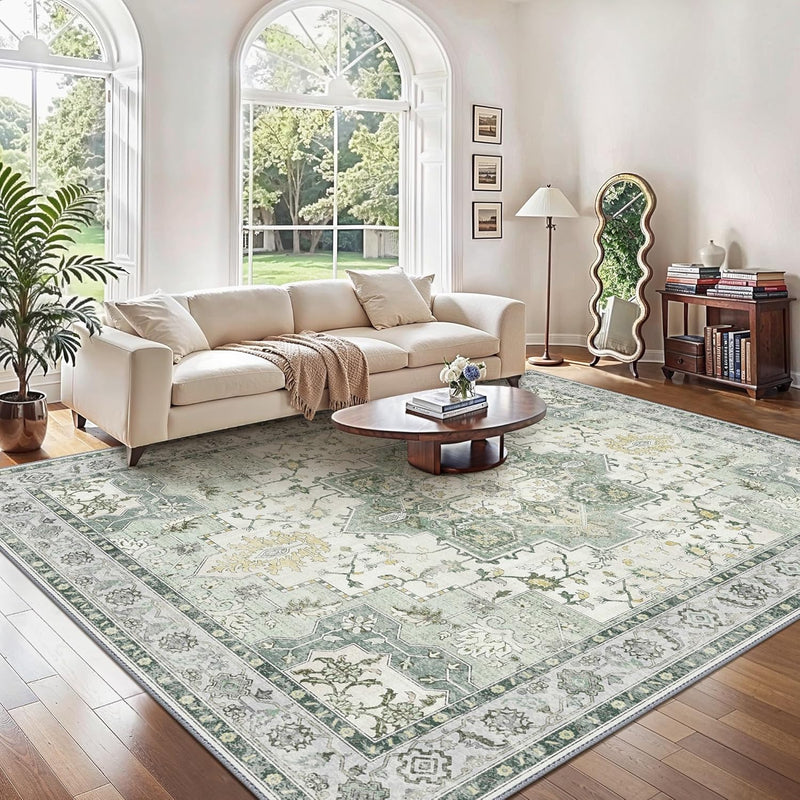 Large Rug Boho Sage Washable Non-Slip Vintage