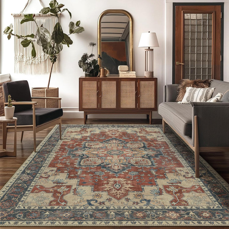 Large Rug Boho Sage Washable Non-Slip Vintage