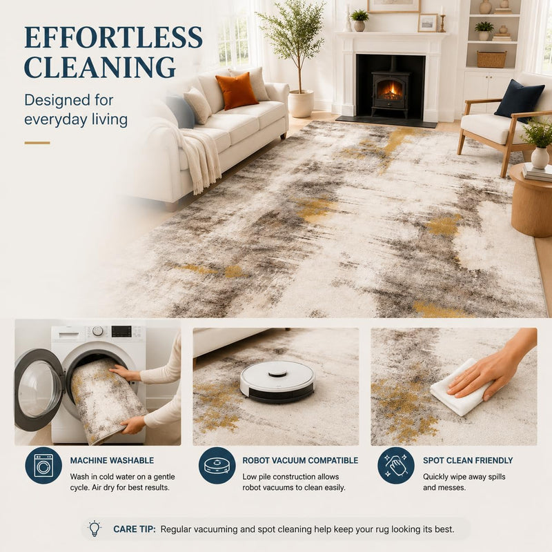 Washable Short Pile Area Rugs for Living Room