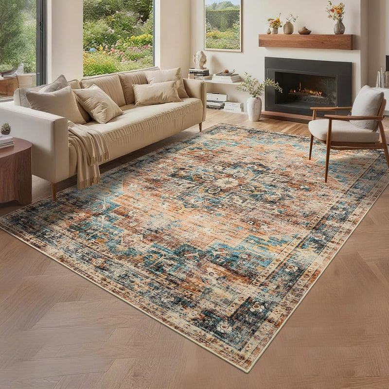 Washable Vintage Living Room Area Rug Low