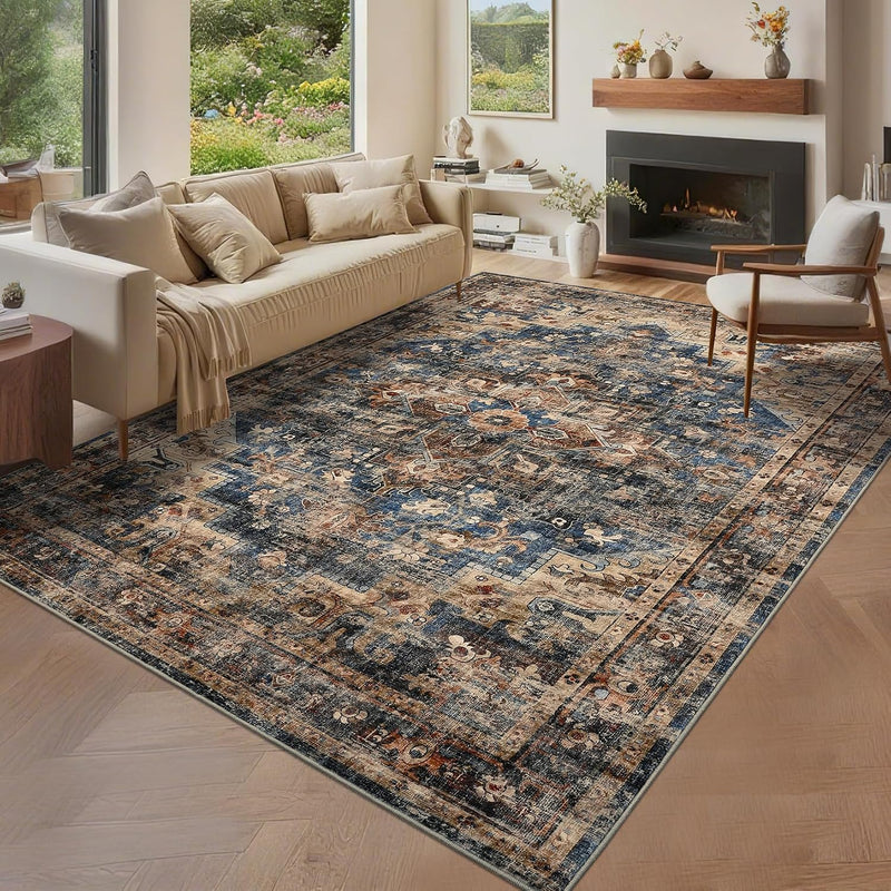 Washable Vintage Living Room Area Rug Low