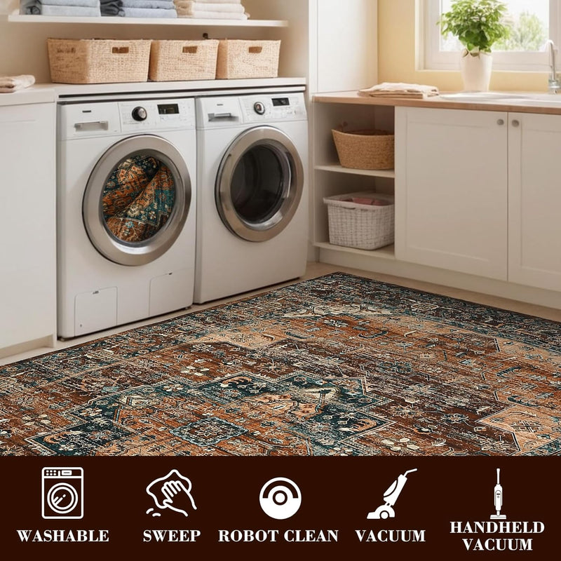 Washable Vintage Living Room Area Rug Machine
