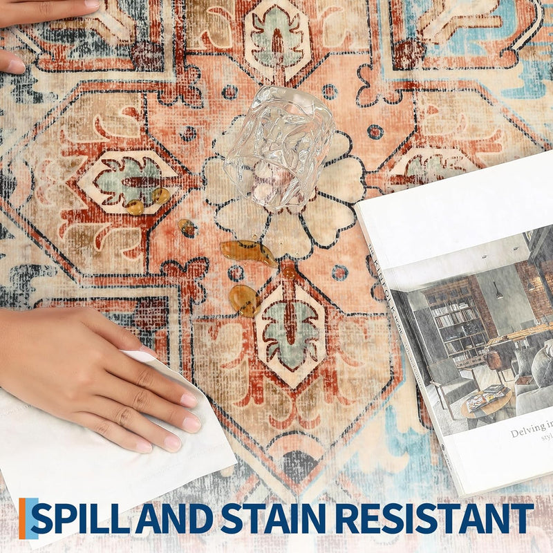 Washable Vintage Living Room Area Rug Machine
