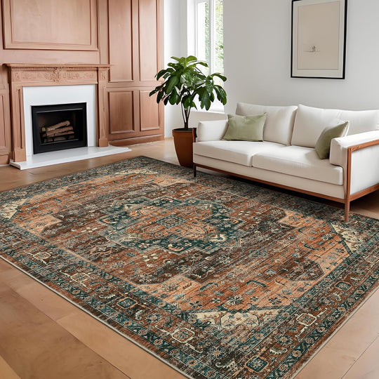 Washable Vintage Living Room Area Rug Low