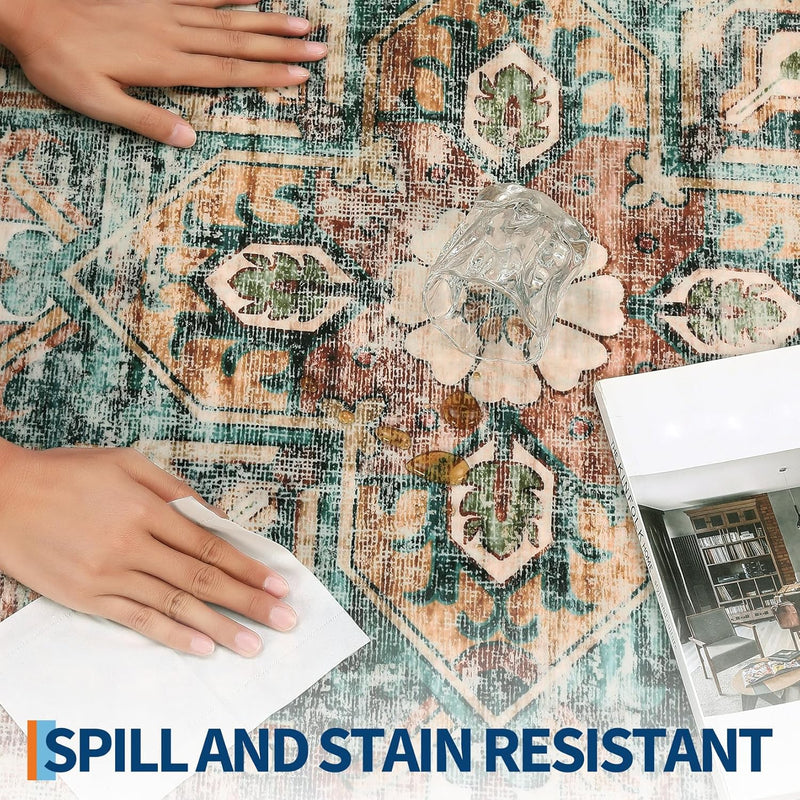 Washable Vintage Living Room Area Rug Machine