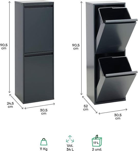 Waste Separation and Recycling Bin in Steel