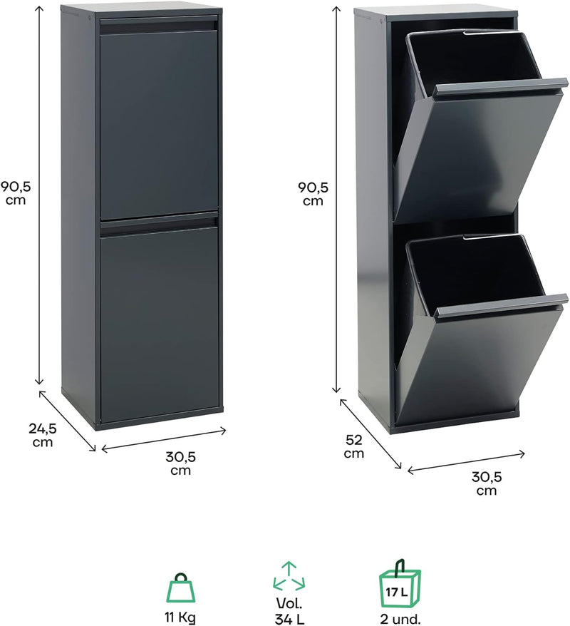 Waste Separation and Recycling Bin in Steel
