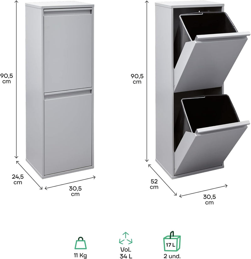 Waste Separation and Recycling Bin in Steel