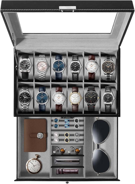 Watch Box 12 Slots 2-Tier Storage with Key