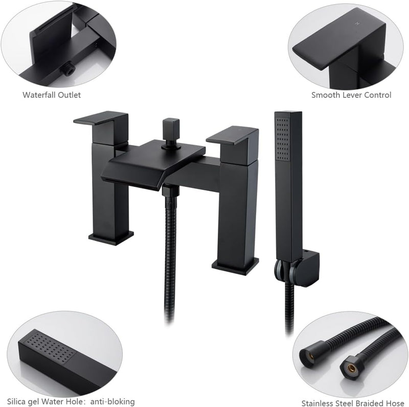 Waterfall Bath Mixer Tap Bathroom Square Monobloc Double