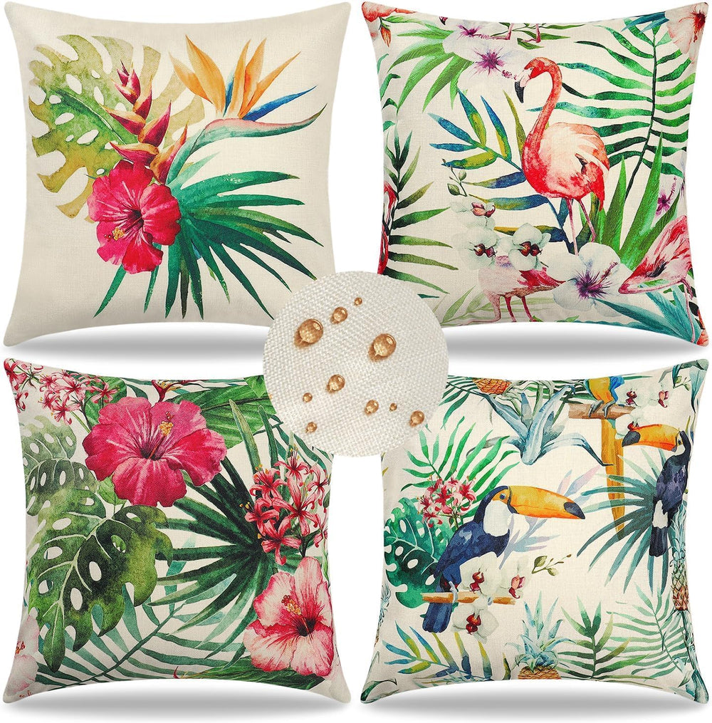 Waterproof Cushion Cover Tropical Plant Pattern (Set of 4)
