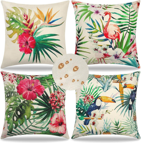Waterproof Cushion Cover Tropical Plant Pattern (Set of 4)