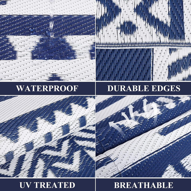Waterproof Outdoor Rug Reversible Large Straw Garden Mat