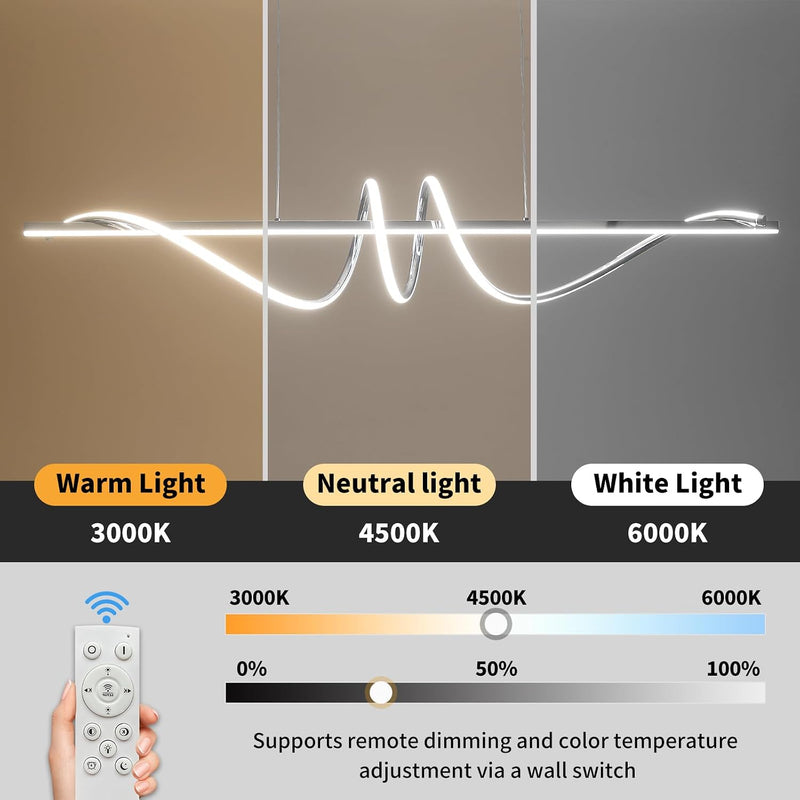 Wave Pendant Light 10%-100% Dimmable Remote Control