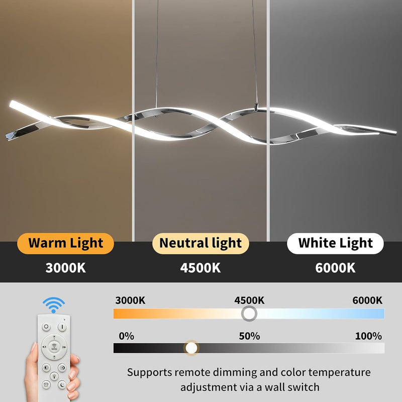 Wave Pendant Light 10%-100% Dimmable Remote Control