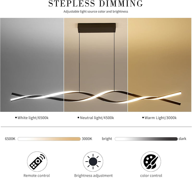 Wave Pendant Light 10%-100% Dimmable Remote Control