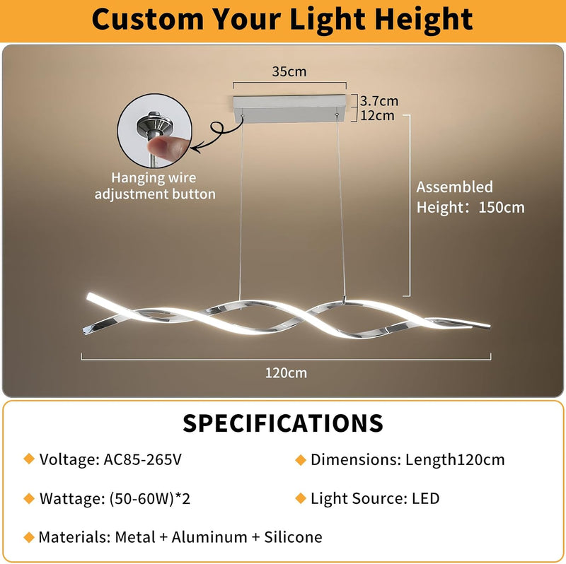 Wave Pendant Light 10%-100% Dimmable Remote Control