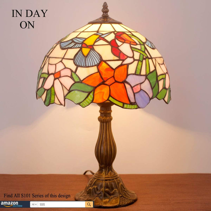 Tiffany Lamp Stained Glass Hummingbird Style Bedside Table