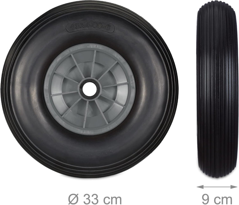 Wheelbarrow Wheels 4.00-6 Solid Rubber Plastic Rim (Set of 4)