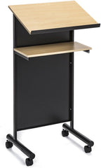 Wheeled Lectern with Storage Shelf Compact Standing Desk